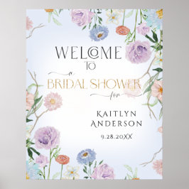 Póster Bienvenida Ducha de Novia Flor Silvestre Cielo Azu