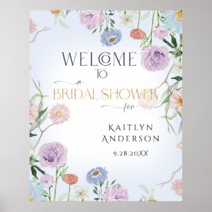 Póster Bienvenida Ducha de Novia Flor Silvestre Cielo Azu