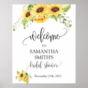 Póster Bienvenida ducha de novia floral de girasoles boda