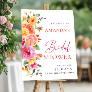 Póster Bienvenida Ducha Nupcial Flores Brillantes Florale