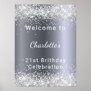 Póster Bienvenida el nombre del purpurina de cumpleaños