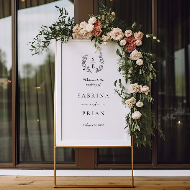 Póster Bienvenida elegante Boda de guirnaldas de monogram (Subido por el creador)