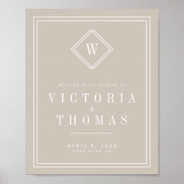 Póster Bienvenida elegante Boda Minimalista beige/blanco