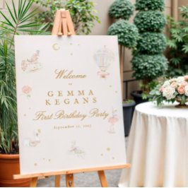 Póster bienvenida elegante chica rosa de cuento de hadas 