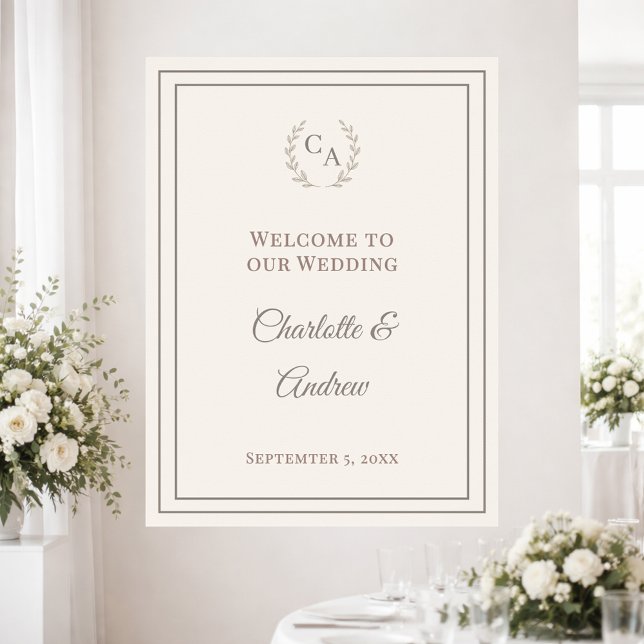 Póster Bienvenida elegante de boda con monograma en marfi (Subido por el creador)
