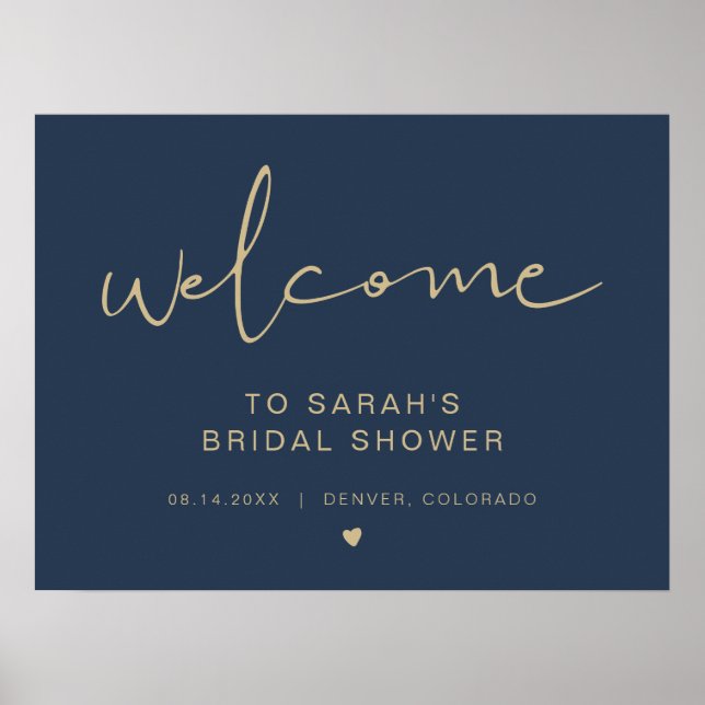 Póster Bienvenida elegante de boda de CAITLIN Navy Gold (Frente)