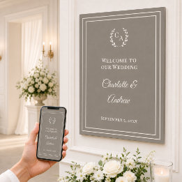Póster Bienvenida elegante de boda monogramada marfil tau