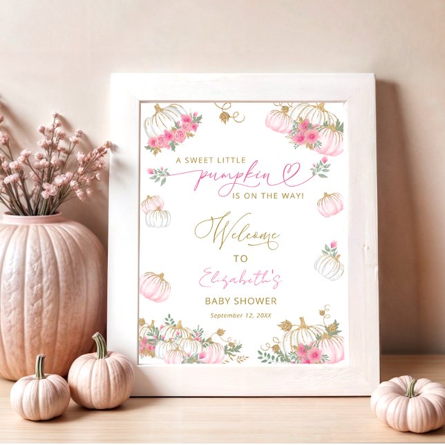 Póster Bienvenida elegante elegante de calabaza rosa flor (Subido por el creador)