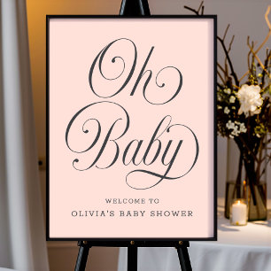 Póster Bienvenida elegante para baby shower de niña en ro