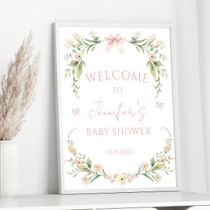 Póster Bienvenida elegante y linda de flores rosadas para