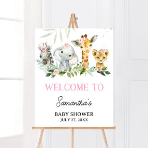 Póster Bienvenida en Baby Shower a los Chicas Safari Anim