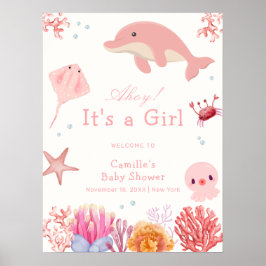 Póster Bienvenida en Baby Shower a los delfines del mar r