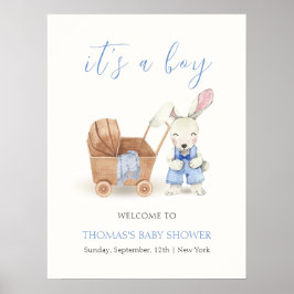 Póster Bienvenida en baby shower de conejo Boho Stroller 