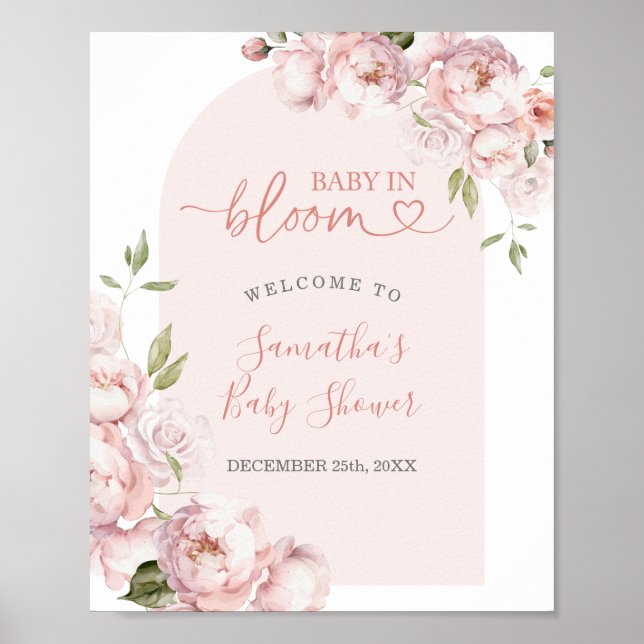 Póster Bienvenida en Bloom a Baby Shower, chica de flor r (Frente)
