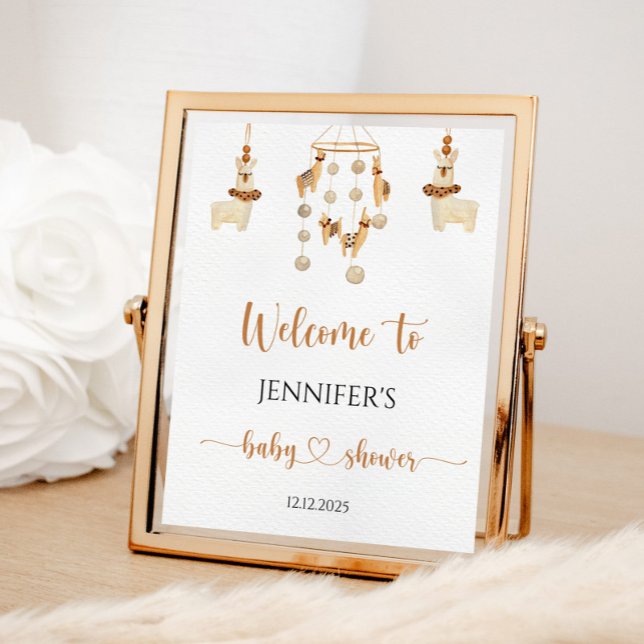 Póster Bienvenida en la ducha de bebé móvil Boho Llama (Subido por el creador)