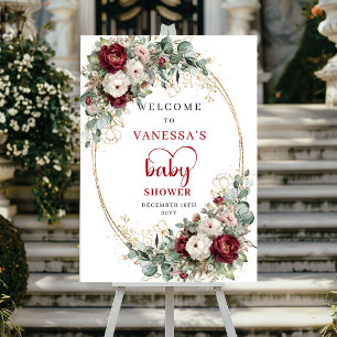 Póster Bienvenida en la Fiesta de Bebé Burgundy Granate F