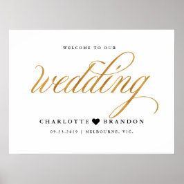 Póster Bienvenida falsa de oro a nuestro cartel de boda