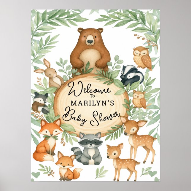 Póster Bienvenida Fiesta de Bebé Animales Bebés (Frente)