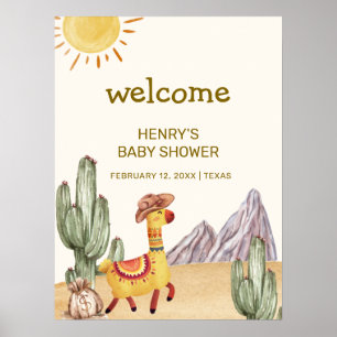 Póster Bienvenida Fiesta de Bebé Cactus Llama Vaquero