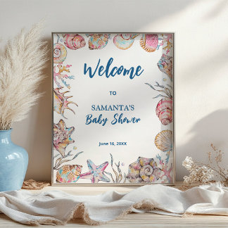 Póster Bienvenida Fiesta de Bebé Costera de Conchas Marin