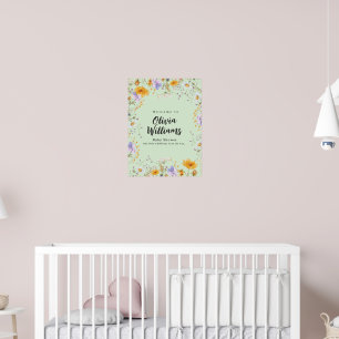 Póster Bienvenida fiesta de bebé floral de menta primaver