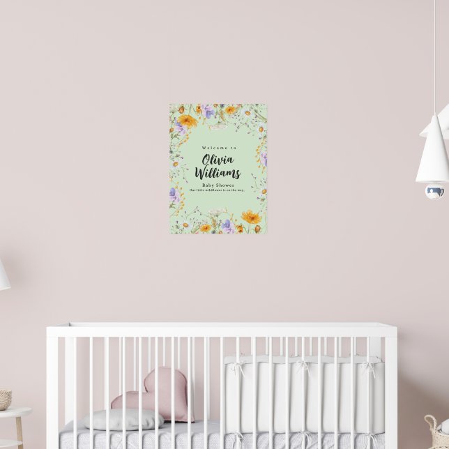 Póster Bienvenida fiesta de bebé floral de menta primaver (Guardería 2)