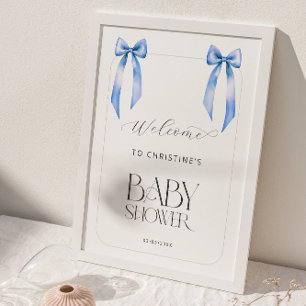 Póster Bienvenida Fiesta de Bebé Gemelos Boy Blue Bow