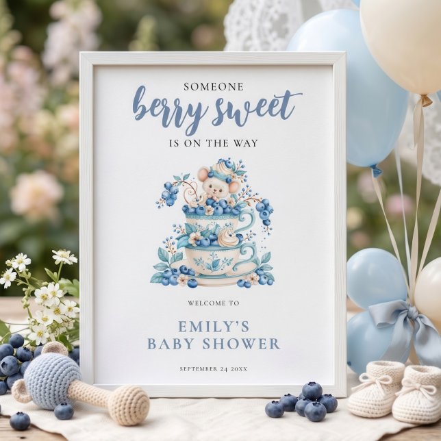 Póster Bienvenida Fiesta de Bebé Ratón Arándano Dulce (Subido por el creador)