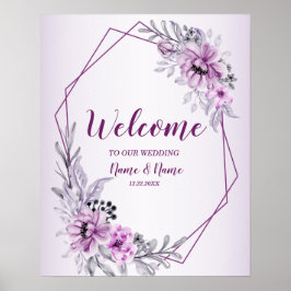 Póster Bienvenida Fiesta de Boda Floral Rosa Violeta Púrp