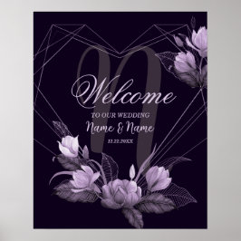 Póster Bienvenida Fiesta de Boda Floral Violeta Púrpura M