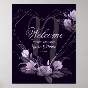 Póster Bienvenida Fiesta de Boda Floral Violeta Púrpura M