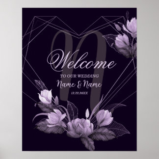 Póster Bienvenida Fiesta de Boda Floral Violeta Púrpura M