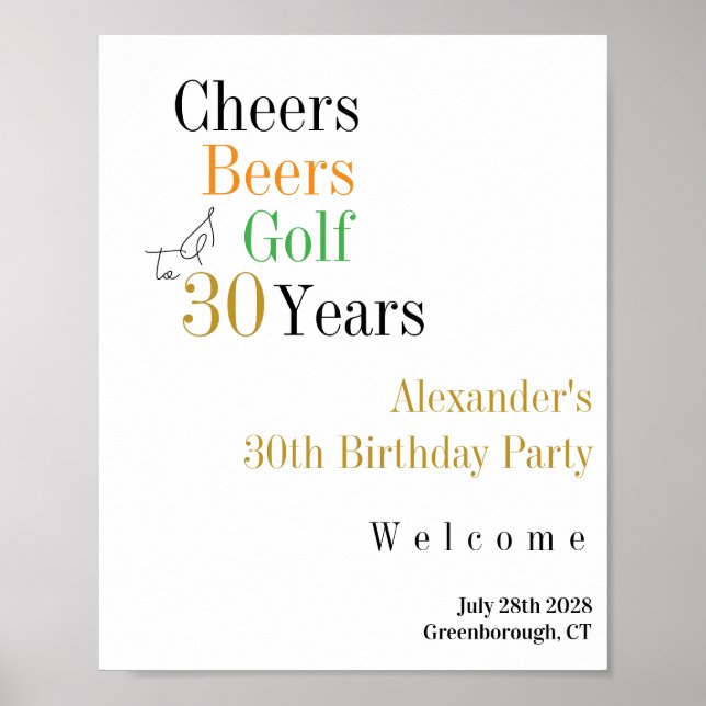Póster Bienvenida Fiesta de Cervezas de Golf en 30 Años (Frente)