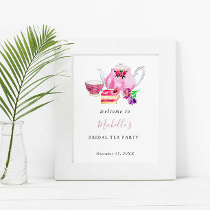 Póster Bienvenida Fiesta de Desayuno Nupcial Té Rosa Acua