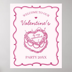 Póster Bienvenida Fiesta de San Valentín de Coquette rosa