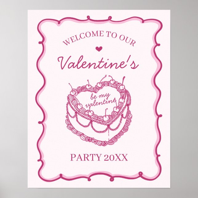 Póster Bienvenida Fiesta de San Valentín de Coquette rosa (Frente)