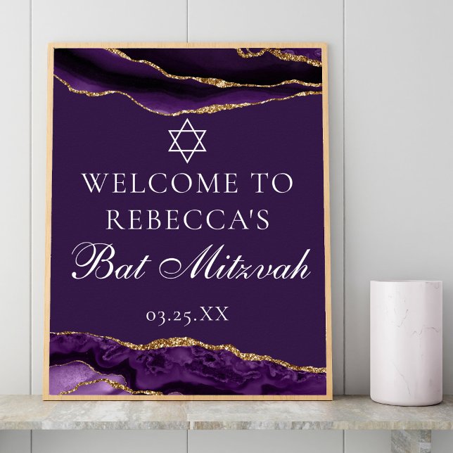 Póster Bienvenida Fiesta Mitzvah  de Bat de Oro Púrpura d (Subido por el creador)