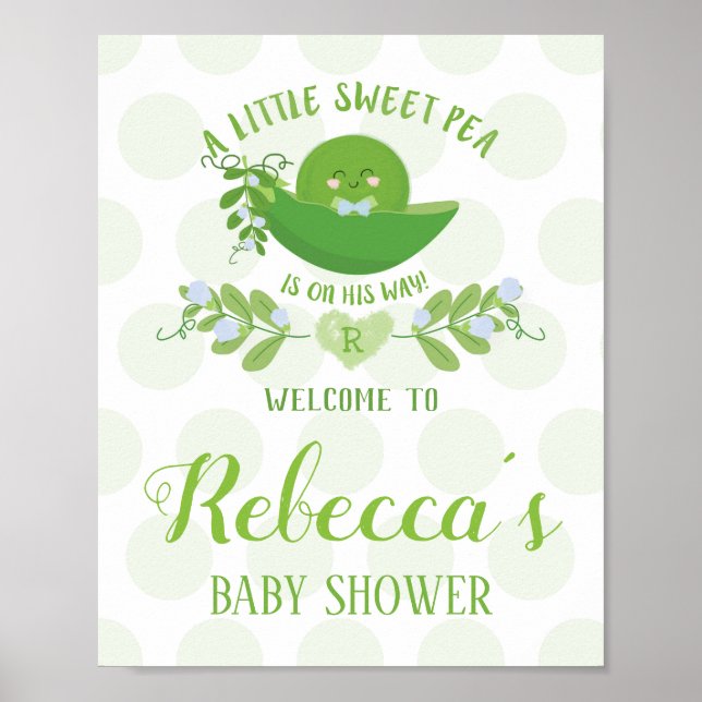 Póster Bienvenida Fiesta Rótulos Sweet Pea Baby Shower Bo (Frente)