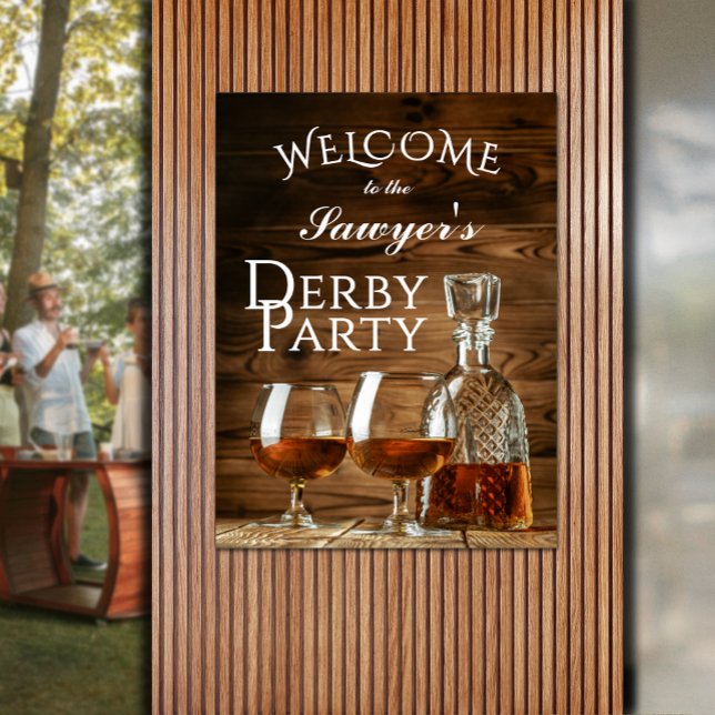 Póster Bienvenida Fiesta Rustic Whiskey Derby (Rustic whiskey decanter and glasses Derby party poster - INSTANT DOWNLOAD and/or PRINTED)