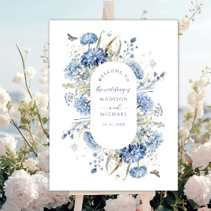 Póster Bienvenida Floral Boho Flor de Campo Azul Polvorie