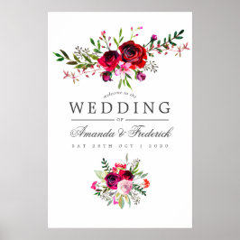Póster Bienvenida Floral de acuarela de la boda otoño