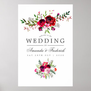 Póster Bienvenida Floral de acuarela de la boda otoño