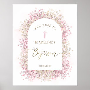 Póster bienvenida floral de bautizo