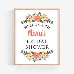 Póster Bienvenida Floral de Boda Baño Nupcial Pintado