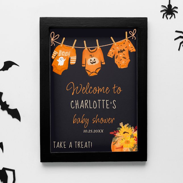 Póster Bienvenida floral Halloween pequeña ducha de bebé (Welcome floral Halloween little boo baby shower Poster)