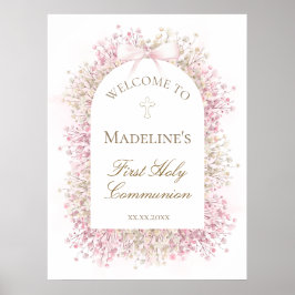 Póster Bienvenida floral para la Primera Comunión