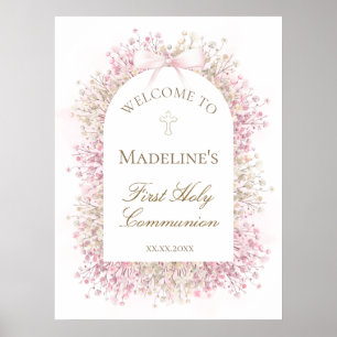 Póster Bienvenida floral para la Primera Comunión