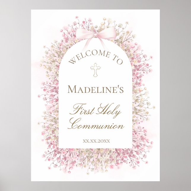 Póster Bienvenida floral para la Primera Comunión (Frente)