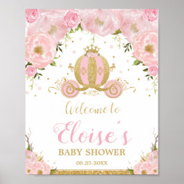 Póster Bienvenida floral rosa de la pequeña princesa Carr