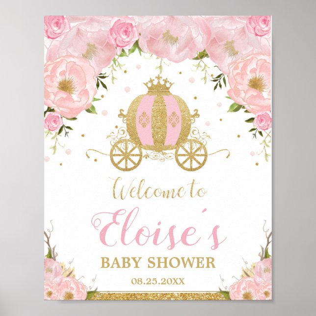 Póster Bienvenida floral rosa de la pequeña princesa Carr (Frente)